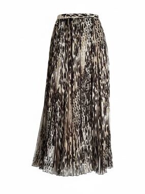 Tanjay Pleated Geotech Animal Print Maxi Skirt Plus Size 20W Brown